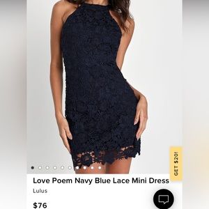 Lulus XS navy blue lace mini dress, like new condition